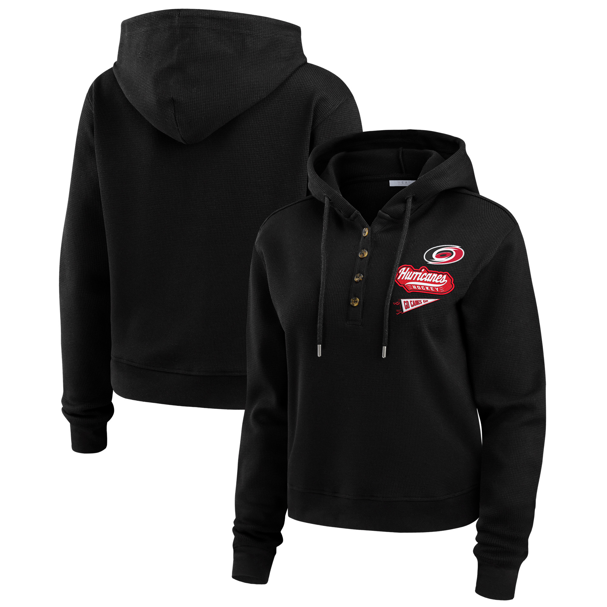 Women's WEAR by Erin Andrews Black Carolina Hurricanes Waffle-Knit Pullover Hoodie